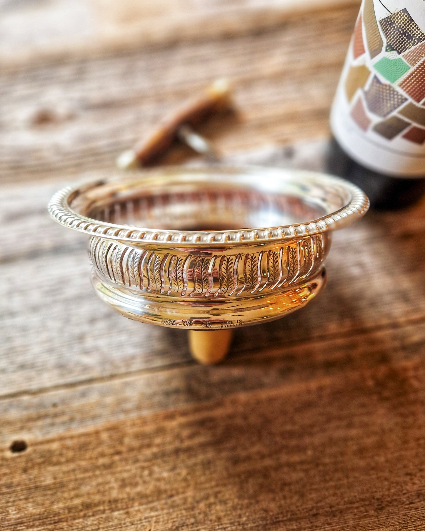 English Silver-Plated Wine Coaster by Barker Ellis | Pierced Mid-Century Tableware