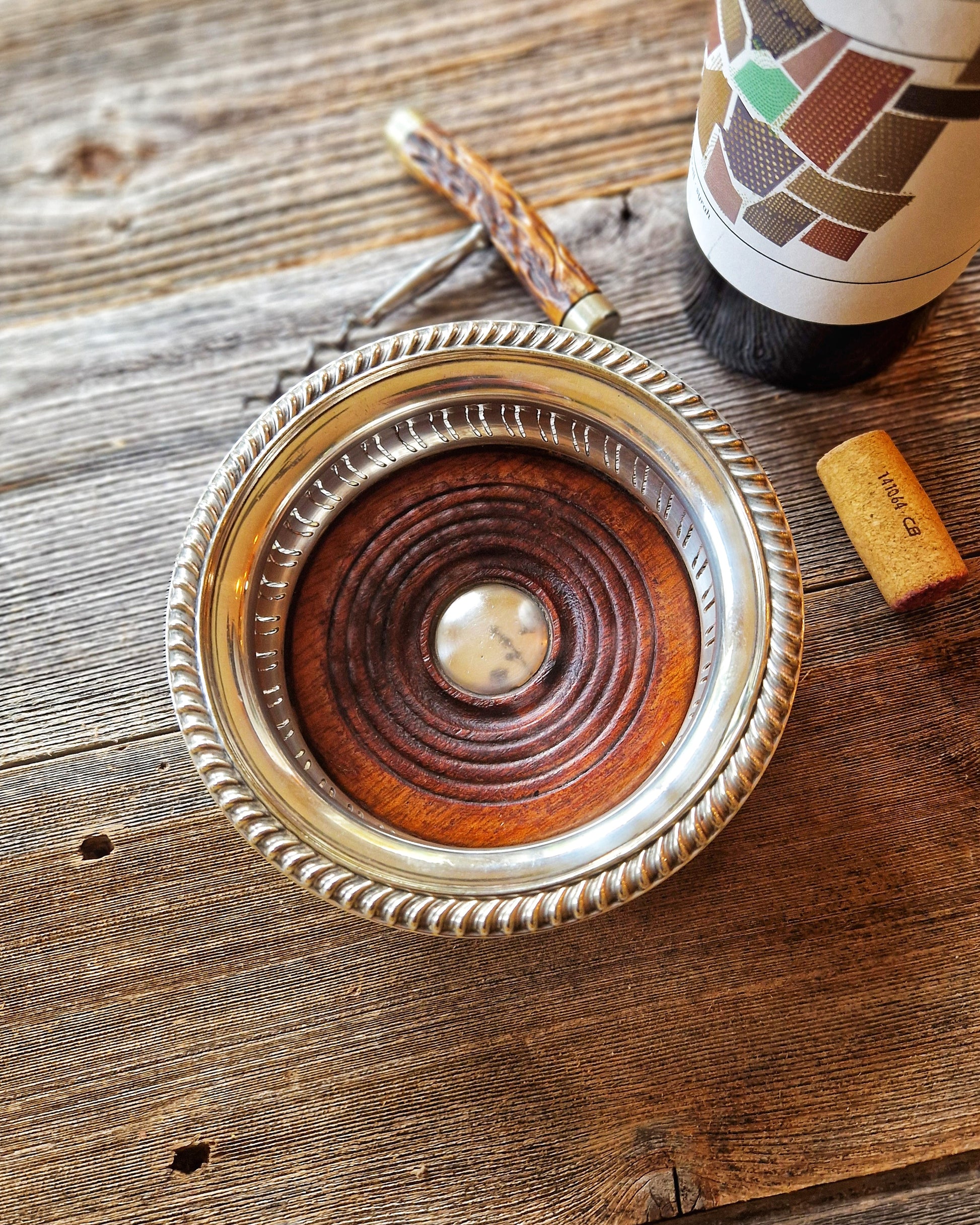English Silver-Plated Wine Coaster by Barker Ellis | Pierced Mid-Century Tableware