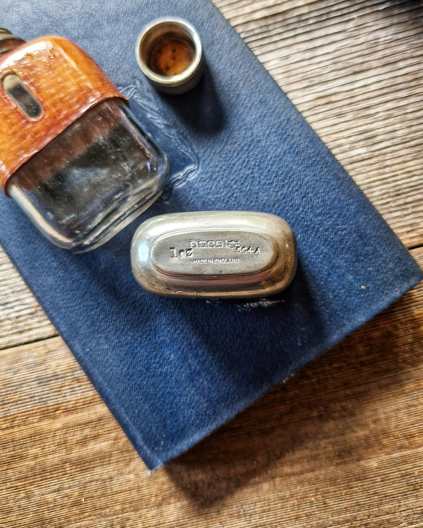 James Dixon 1-Ounce Leather Hip Flask | 3-Inch Pocket Flask from Early 1900s, Model 504A