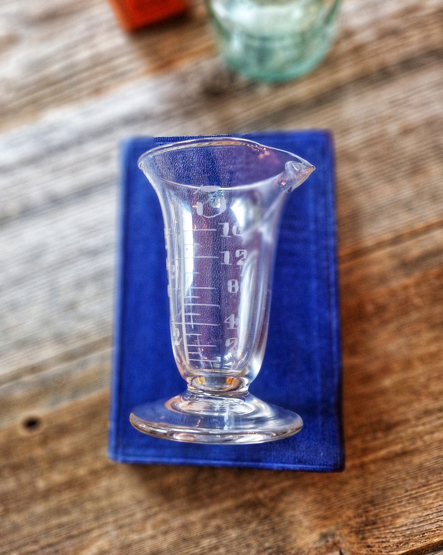 Early 1800s Apothecary Measuring Jug | English Hand-Blown Glass with Ounce & Dram Graduations