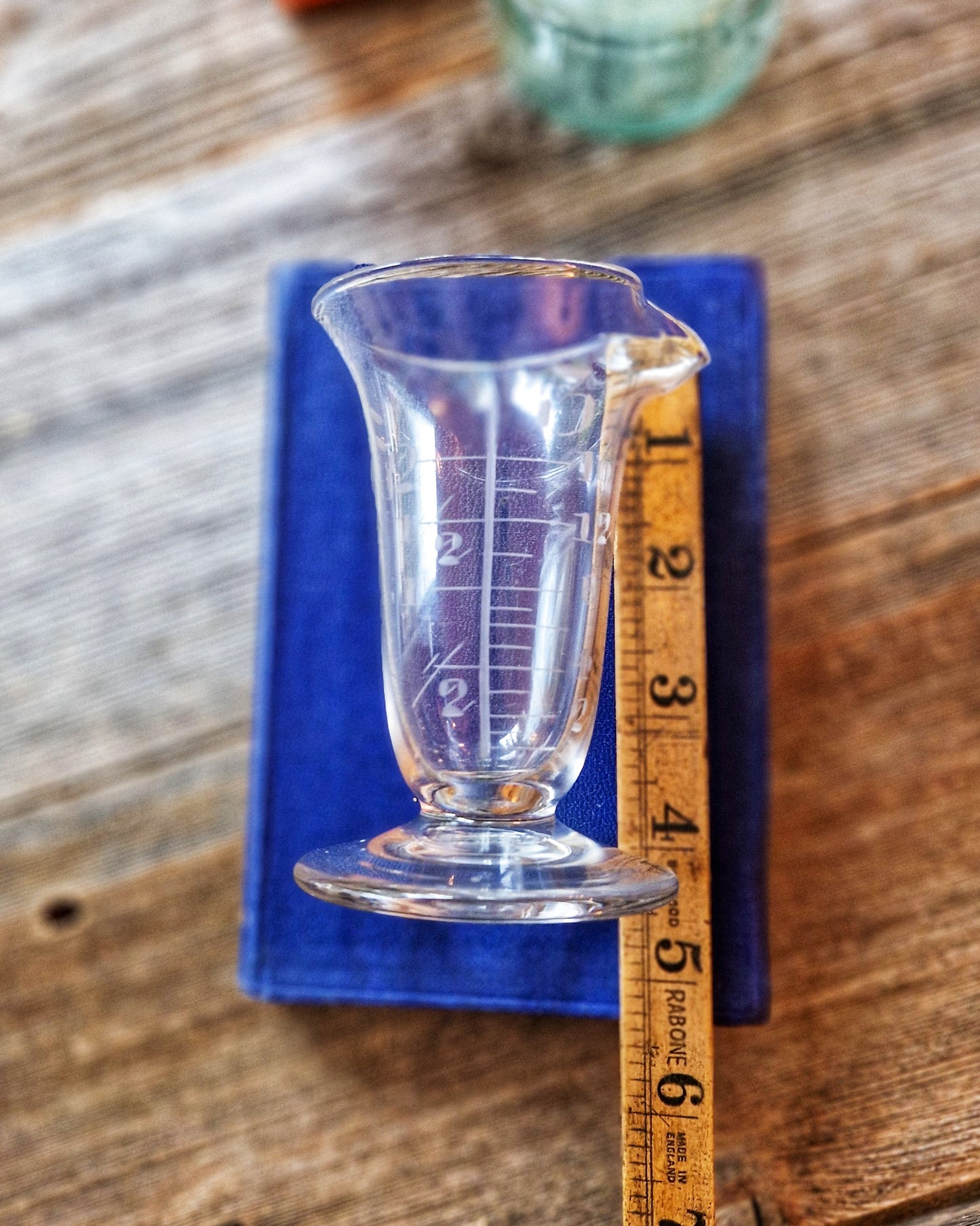 Early 1800s Apothecary Measuring Jug | English Hand-Blown Glass with Ounce & Dram Graduations