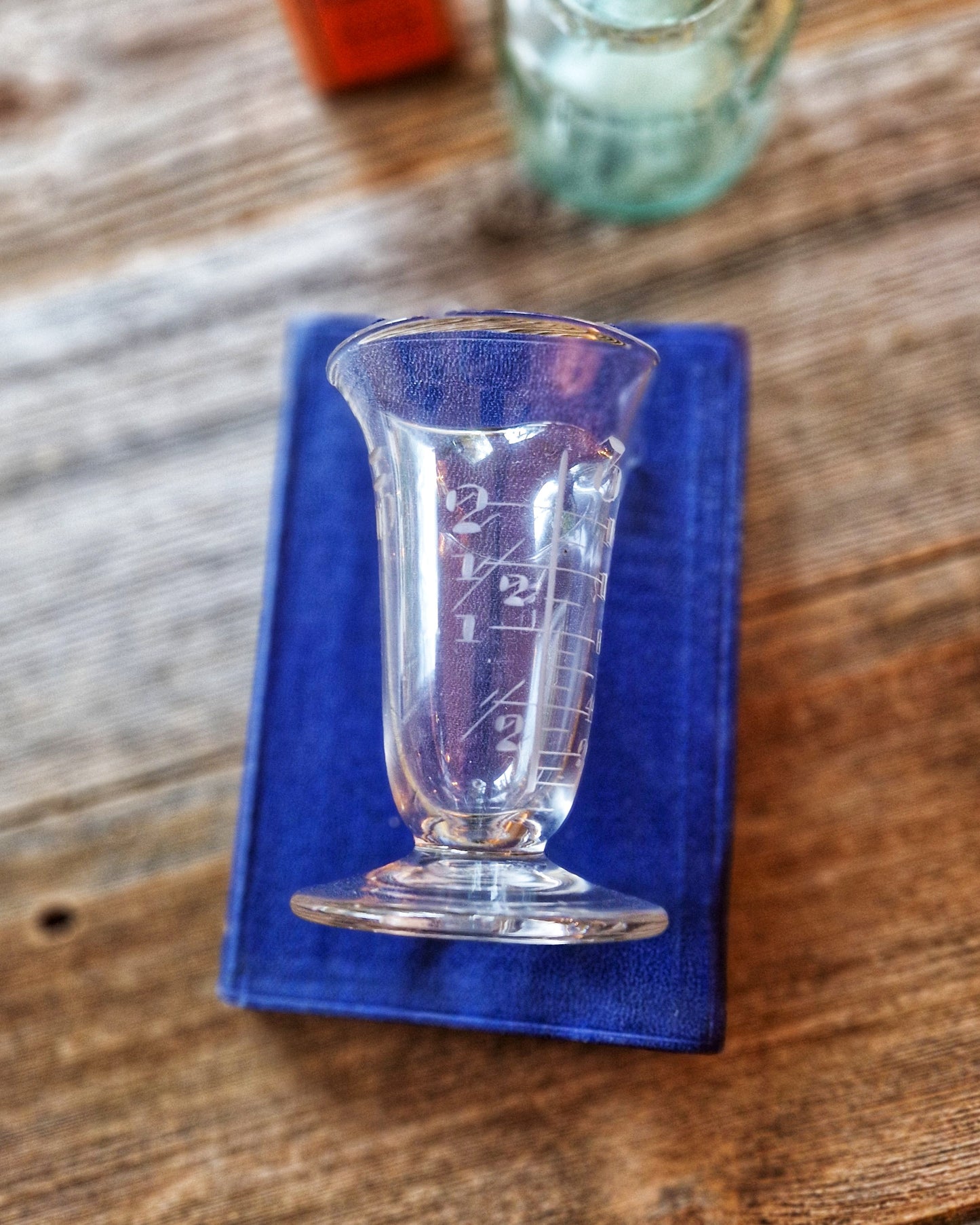 Early 1800s Apothecary Measuring Jug | English Hand-Blown Glass with Ounce & Dram Graduations