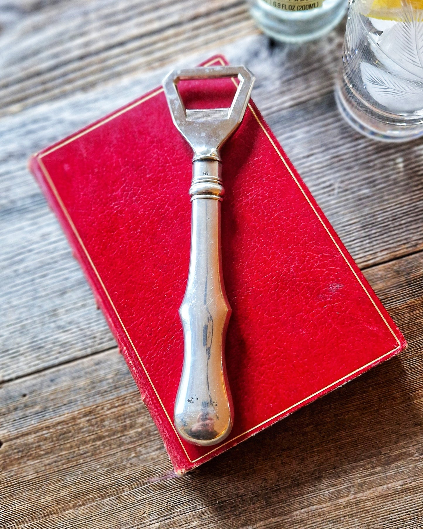 Mid-Century English Silverplate Bottle Opener | Monogrammed Bar Tool c. 1950–1970