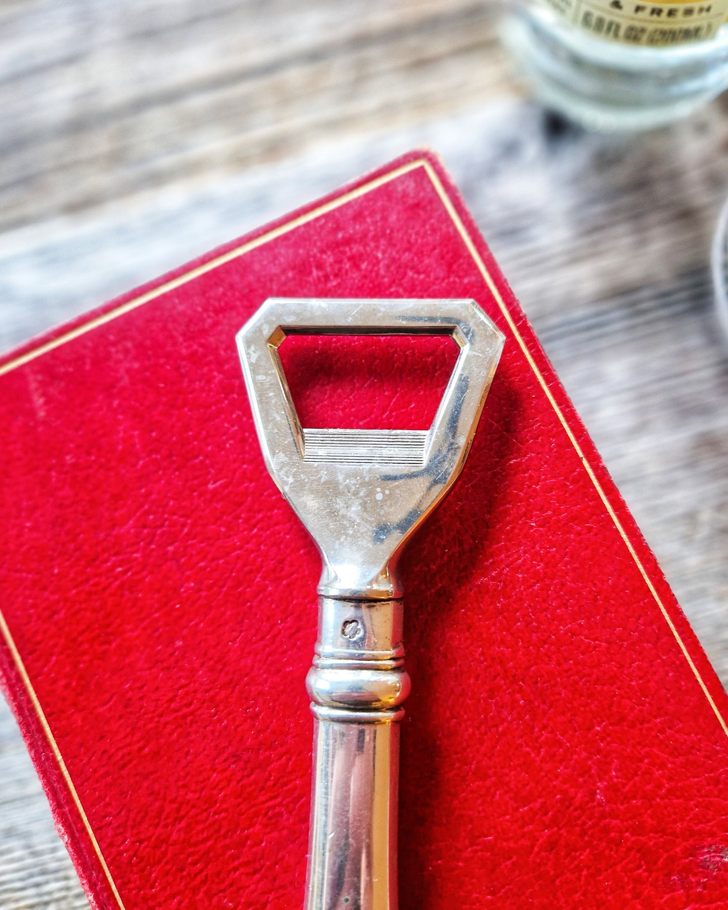 Mid-Century English Silverplate Bottle Opener | Monogrammed Bar Tool c. 1950–1970