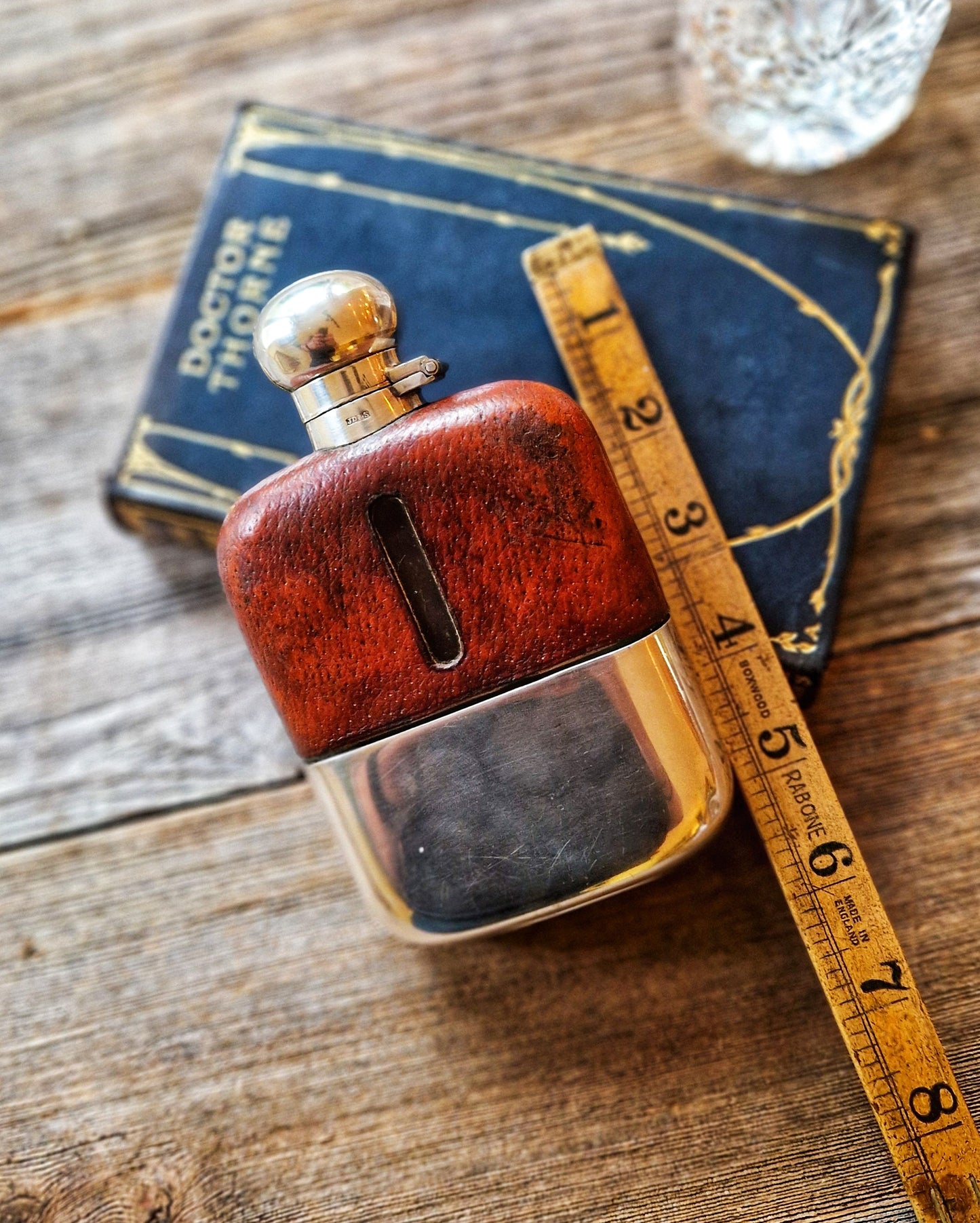 James Dixon 1/4-Pint Hip Flask | 5-1/2-Inch English Leather Flask with Silver-Plated Cup