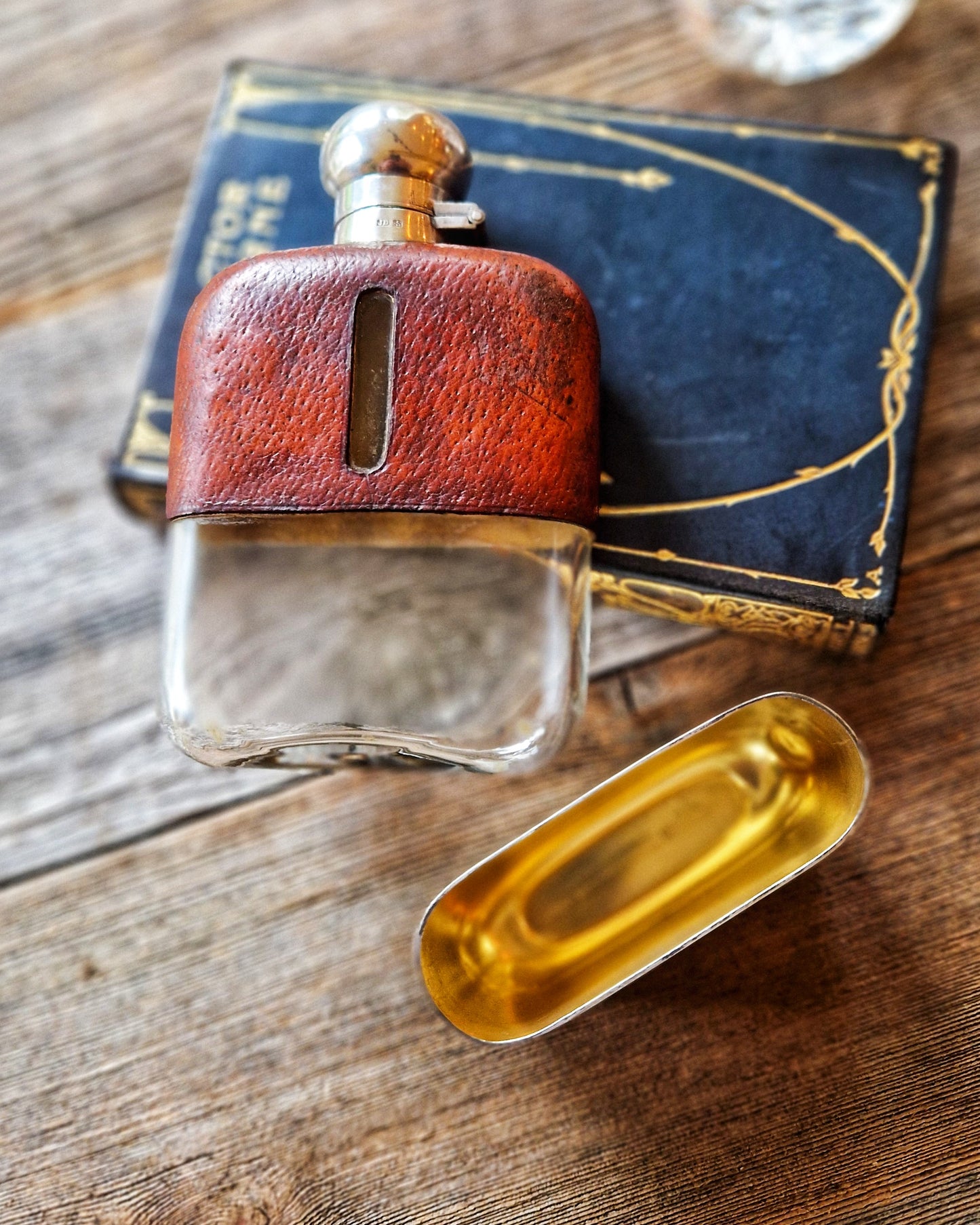 James Dixon 1/4-Pint Hip Flask | 5-1/2-Inch English Leather Flask with Silver-Plated Cup