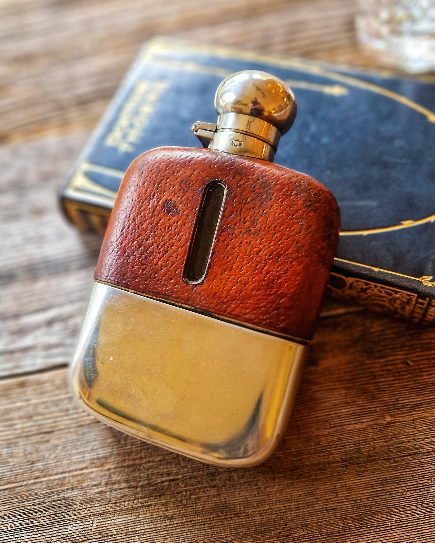 James Dixon 1/4-Pint Hip Flask | 5-1/2-Inch English Leather Flask with Silver-Plated Cup