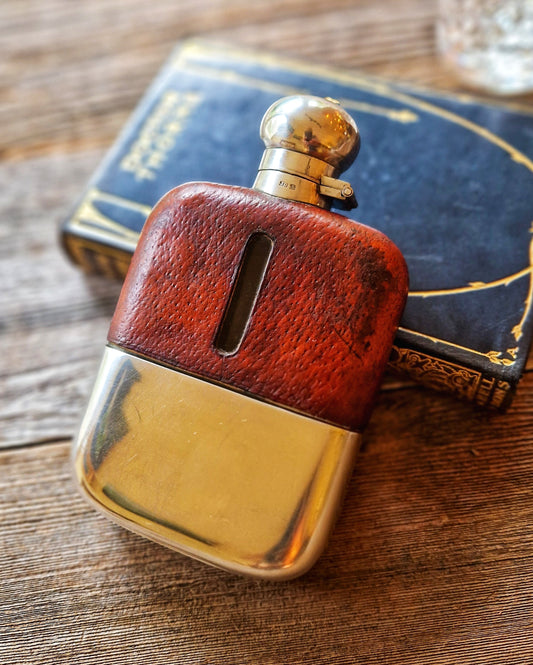 James Dixon 1/4-Pint Hip Flask | 5-1/2-Inch English Leather Flask with Silver-Plated Cup