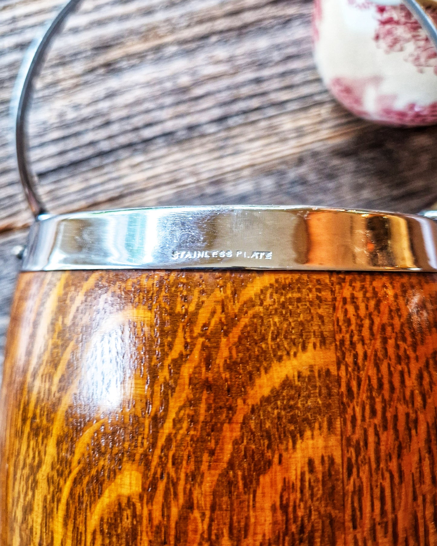 Vintage English Oak Biscuit Barrel | Mid-Century Stoneware-Lined Jar