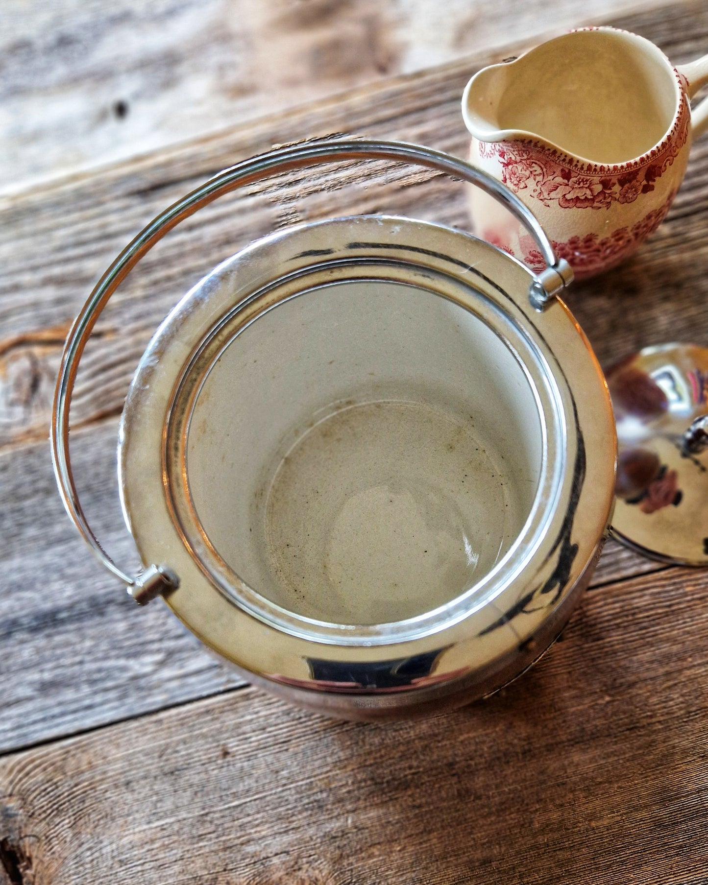 Vintage English Oak Biscuit Barrel | Mid-Century Stoneware-Lined Jar