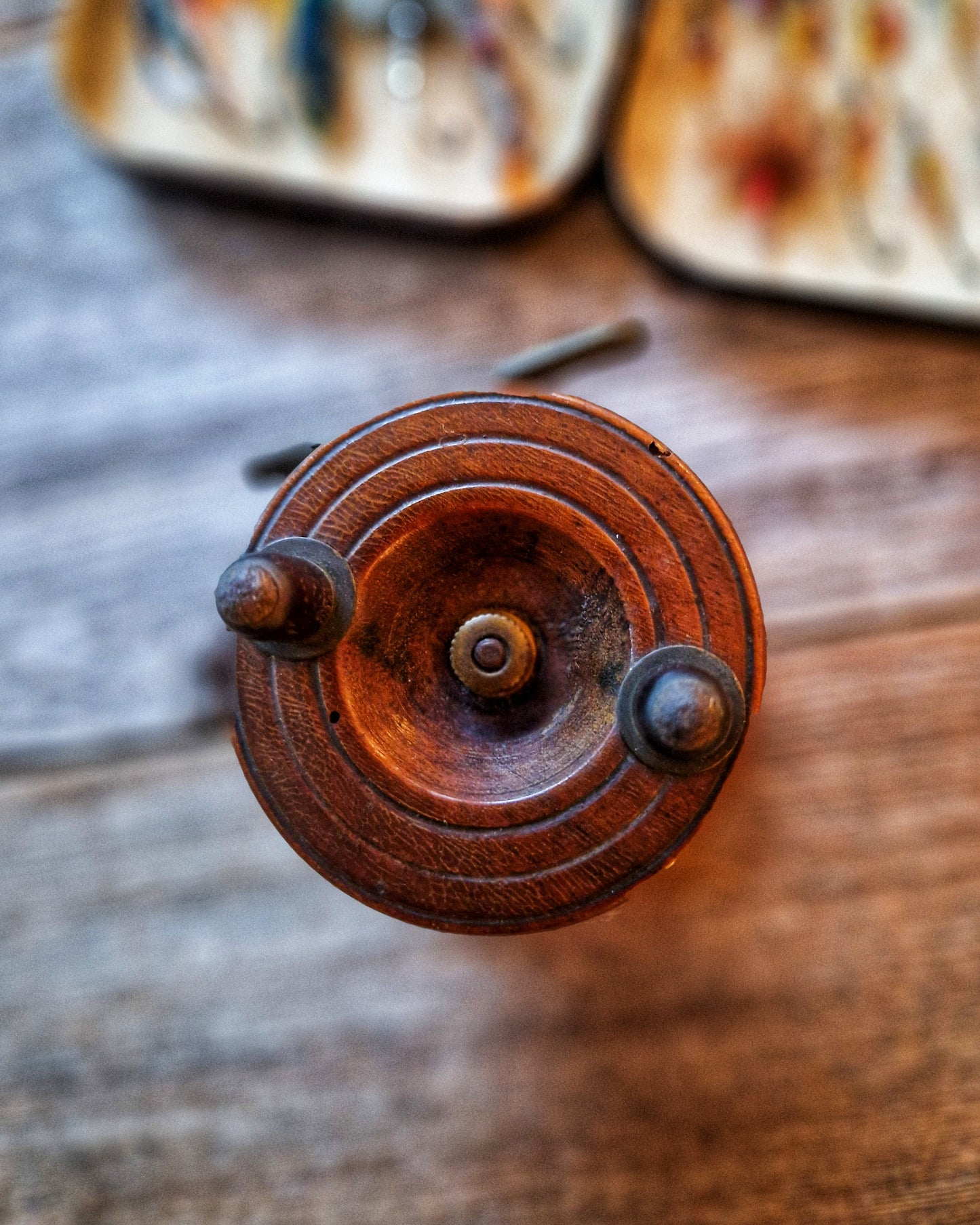 2-1/2-Inch Nottingham-Style Fishing Reel | Antique Wood & Brass English Fishing Tackle, c. 1900-1930