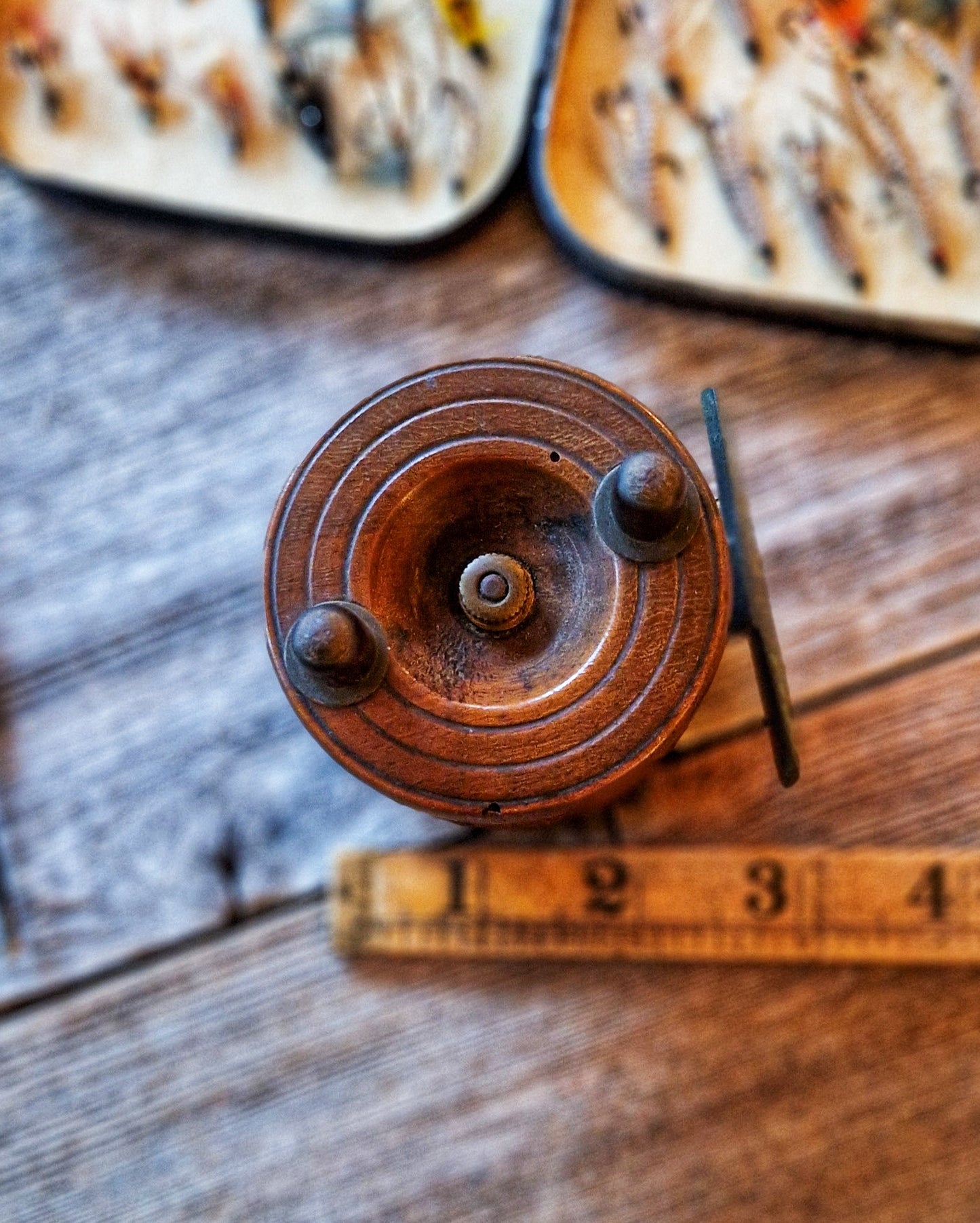 2-1/2-Inch Nottingham-Style Fishing Reel | Antique Wood & Brass English Fishing Tackle, c. 1900-1930