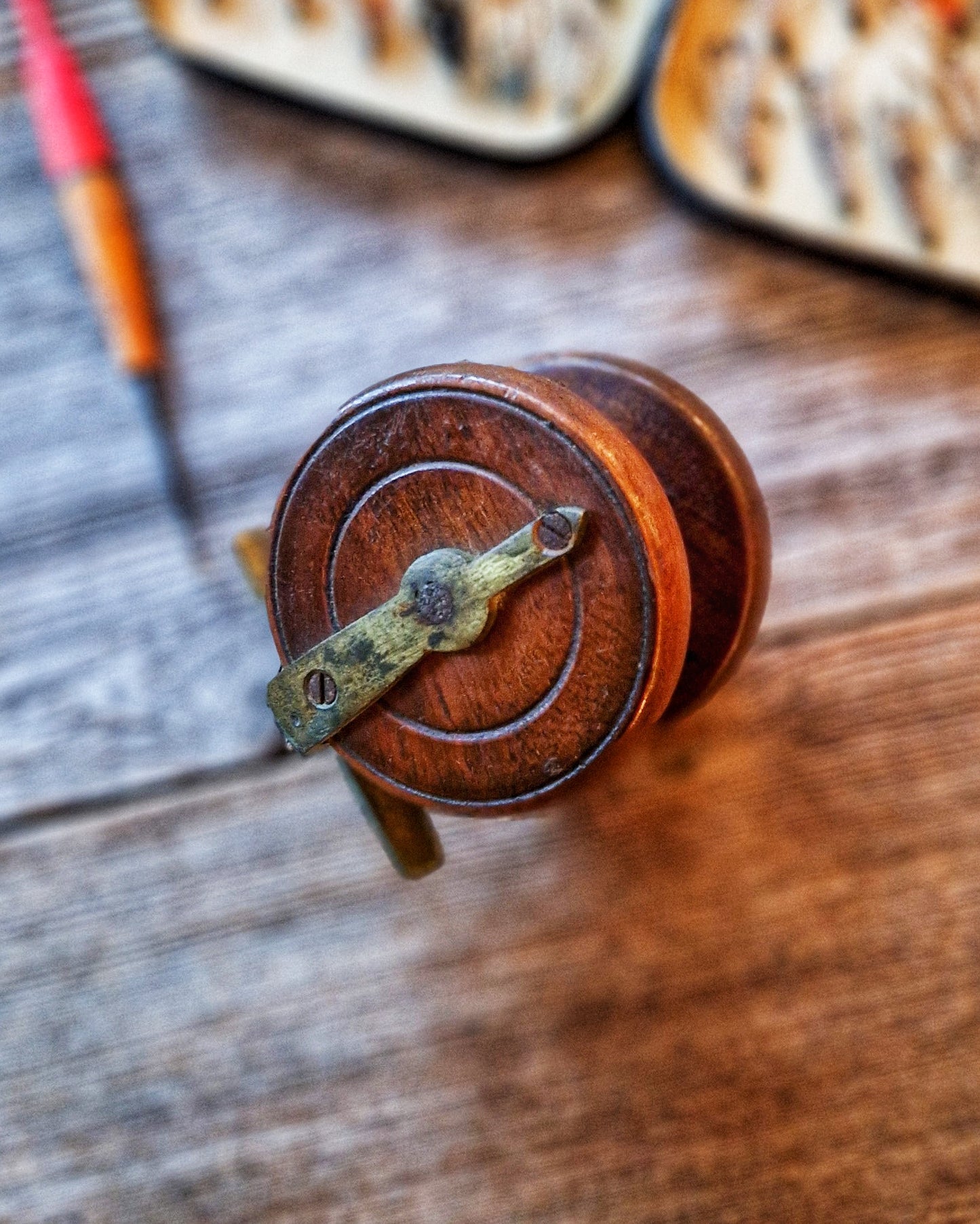 2-1/2-Inch Nottingham-Style Fishing Reel | Antique Wood & Brass English Fishing Tackle, c. 1900-1930