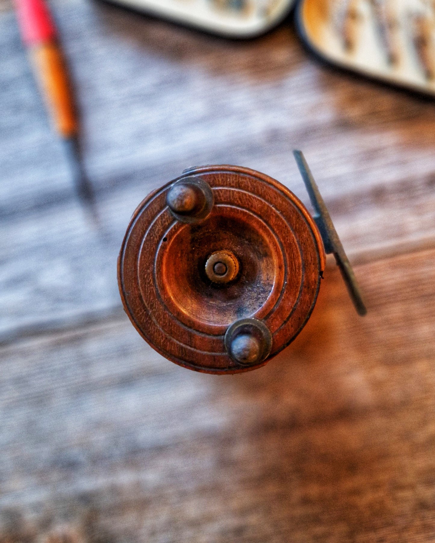 2-1/2-Inch Nottingham-Style Fishing Reel | Antique Wood & Brass English Fishing Tackle, c. 1900-1930
