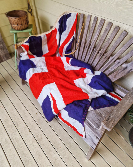 Large Embroidered (Sewn) Union Jack, 90 × 39 Inches | Vintage English Cotton Flag c. 1930–1970