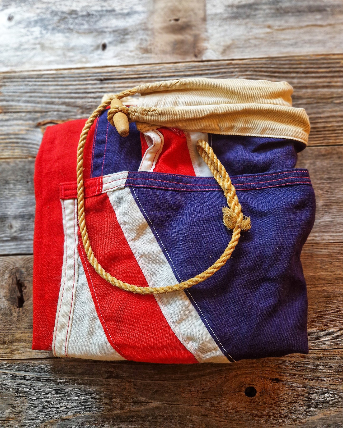 Large Embroidered (Sewn) Union Jack, 90 × 39 Inches | Vintage English Cotton Flag c. 1930–1970