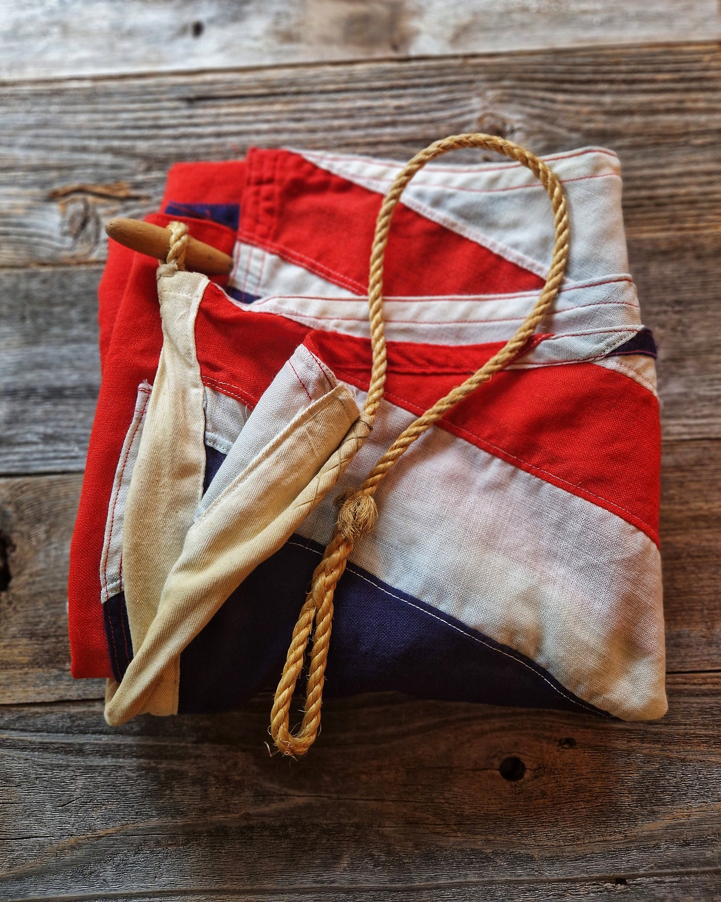 Large Embroidered (Sewn) Union Jack, 90 × 39 Inches | Vintage English Cotton Flag c. 1930–1970