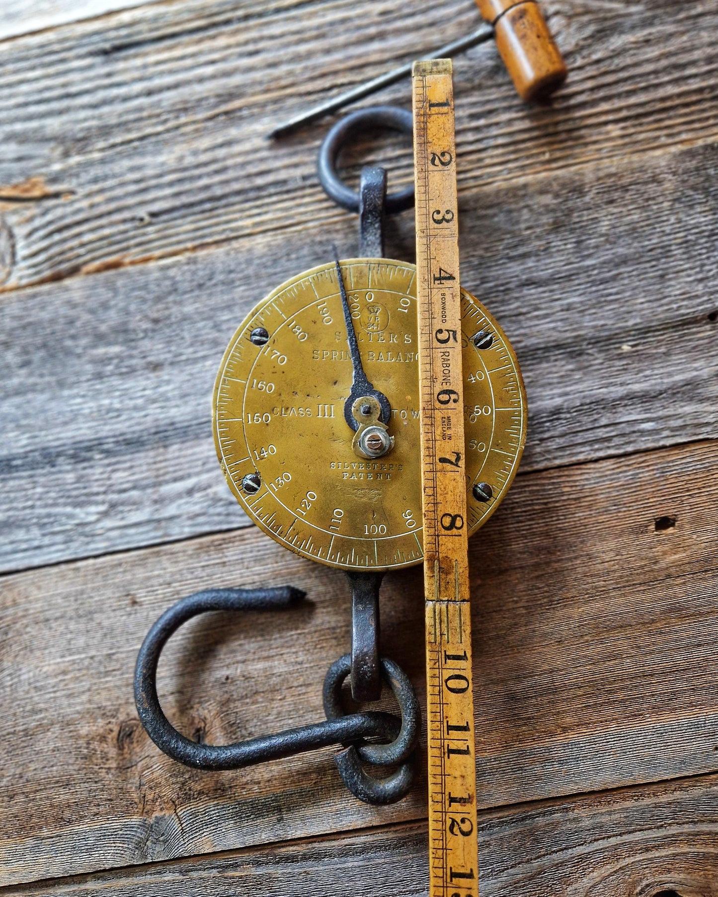 Antique English Salter Spring Balance | Late Victorian 200 lb. Hanging Scale c. 1865-1890