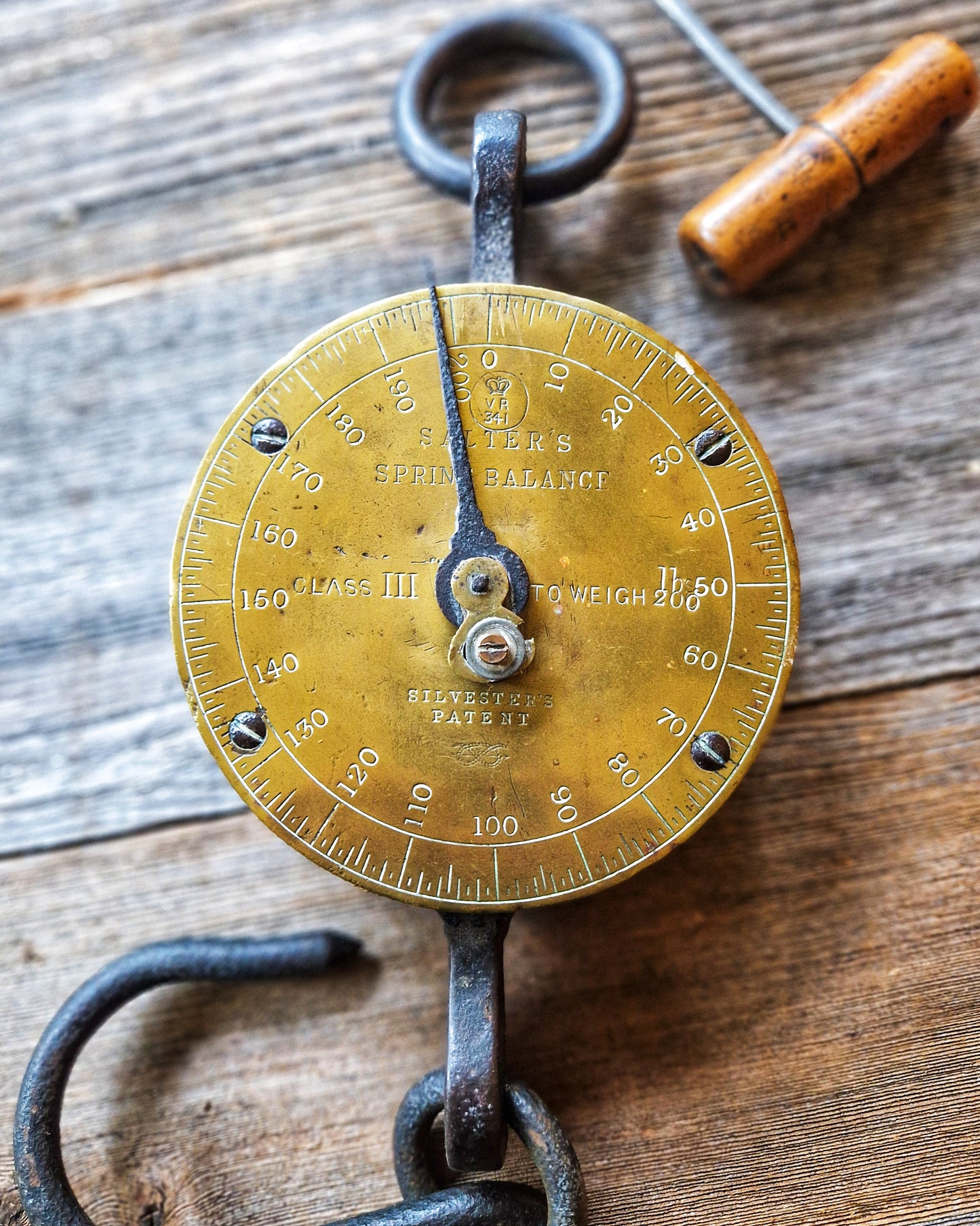 Antique English Salter Spring Balance | Late Victorian 200 lb. Hanging Scale c. 1865-1890