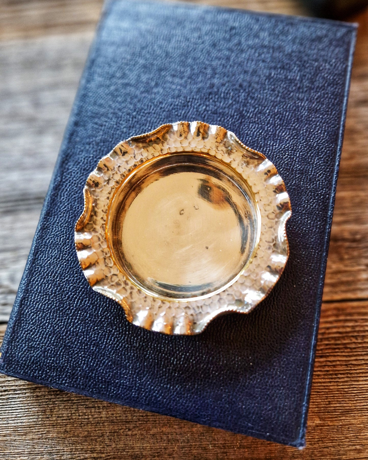 Arts & Crafts Silver-Plated Salt Dishes c. 1900 | English Hammered Tableware (Pair)
