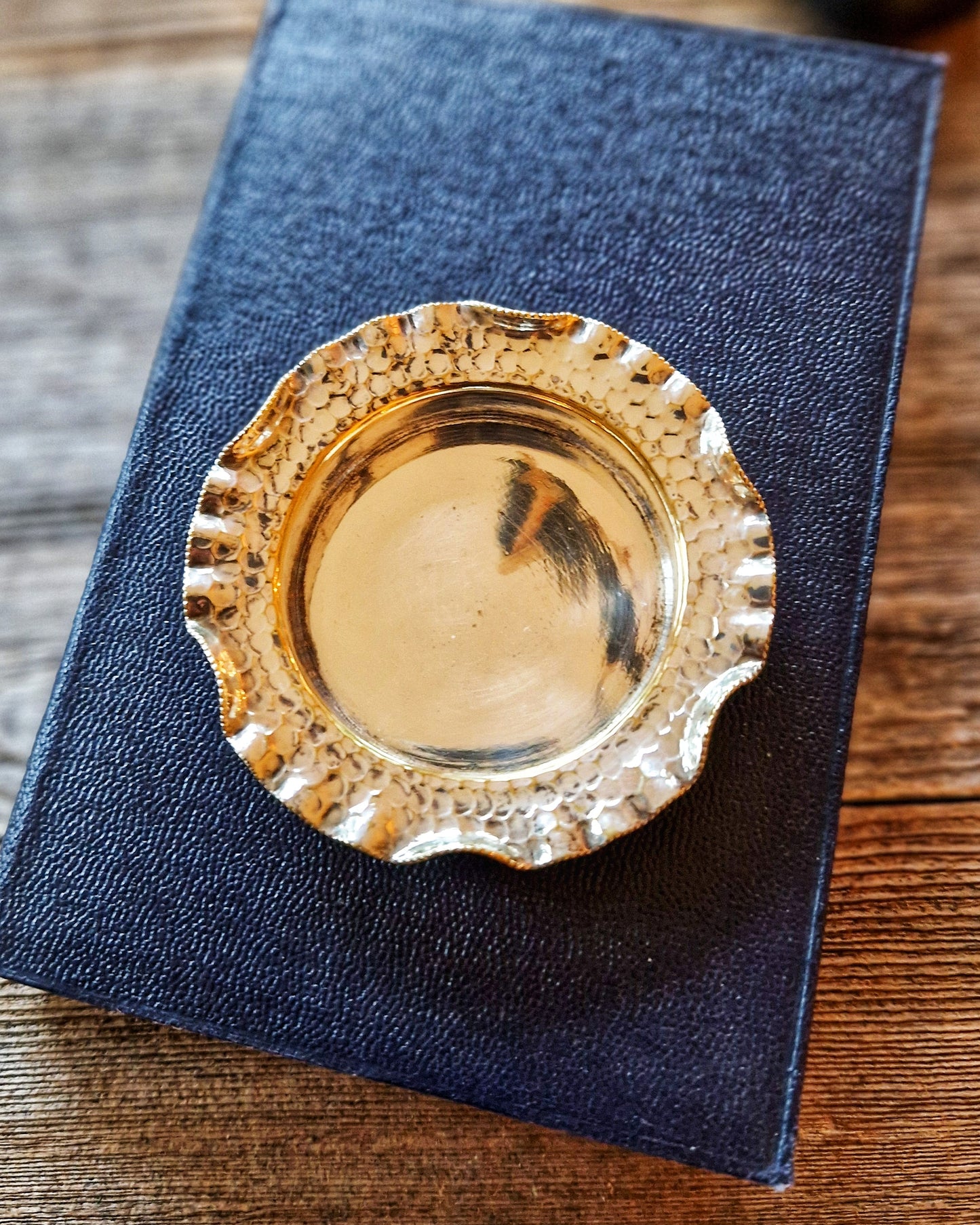 Arts & Crafts Silver-Plated Salt Dishes c. 1900 | English Hammered Tableware (Pair)