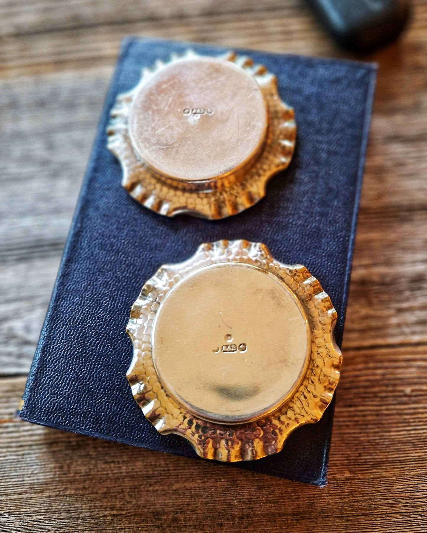 Arts & Crafts Silver-Plated Salt Dishes c. 1900 | English Hammered Tableware (Pair)
