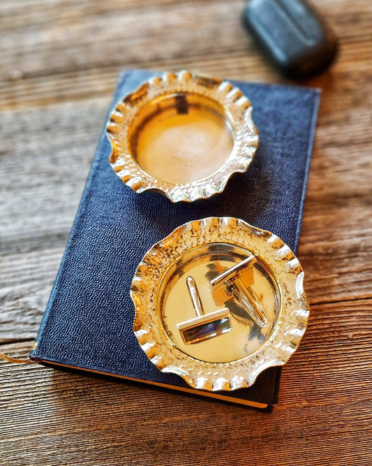 Arts & Crafts Silver-Plated Salt Dishes c. 1900 | English Hammered Tableware (Pair)