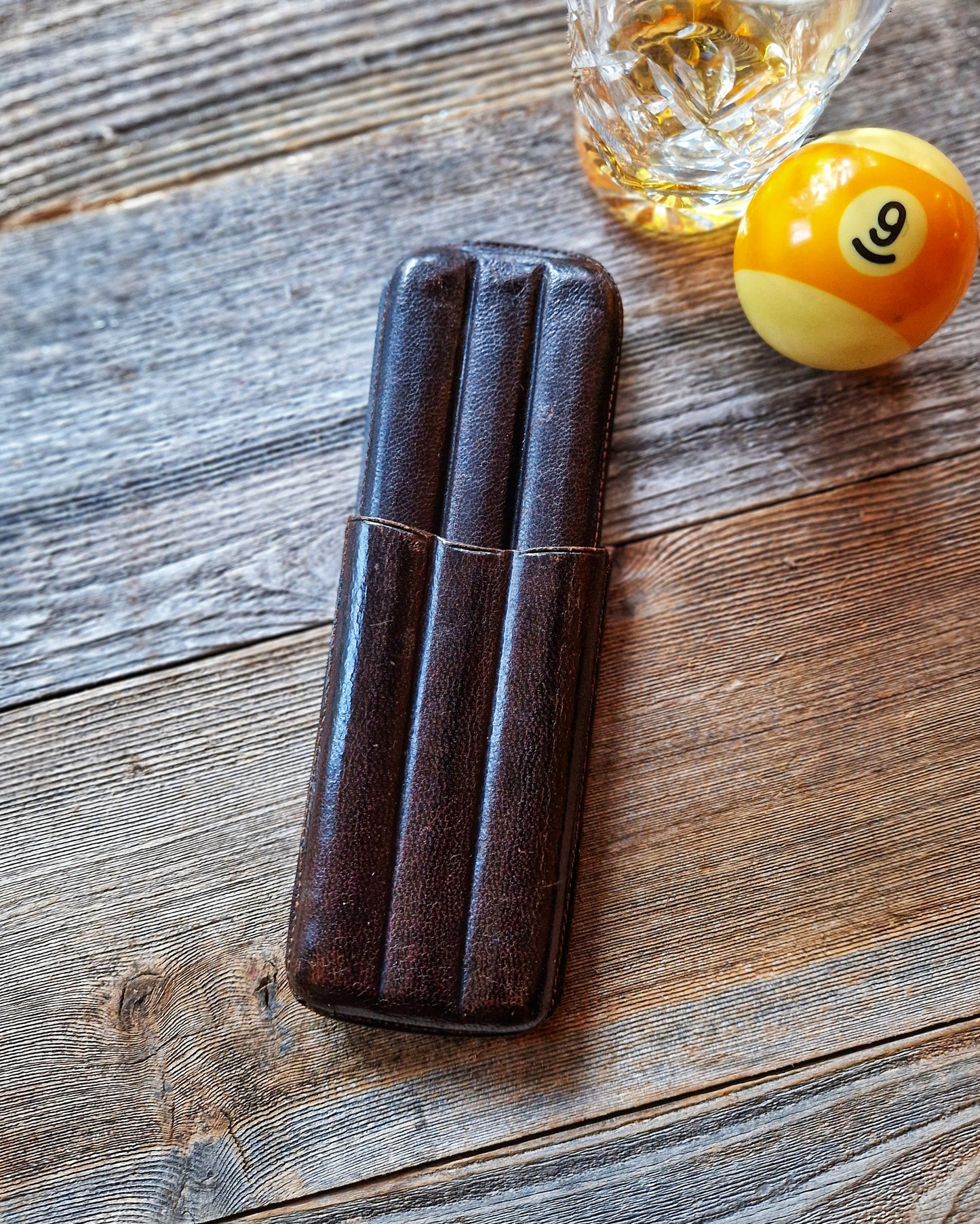 Vintage English Leather Cigar Case c. 1915–1935 | Slim Three-Cigar Interwar Tobacciana
