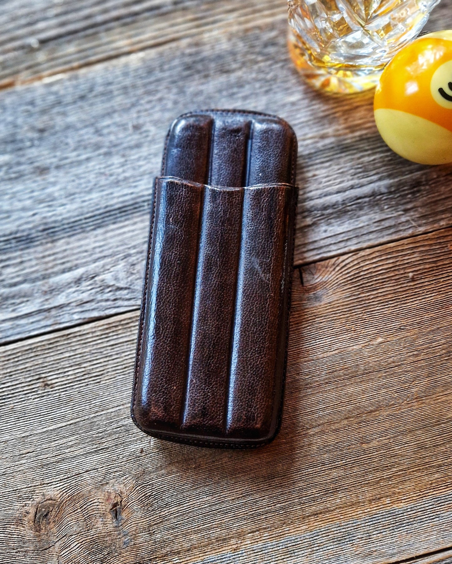 Vintage English Leather Cigar Case c. 1915–1935 | Slim Three-Cigar Interwar Tobacciana