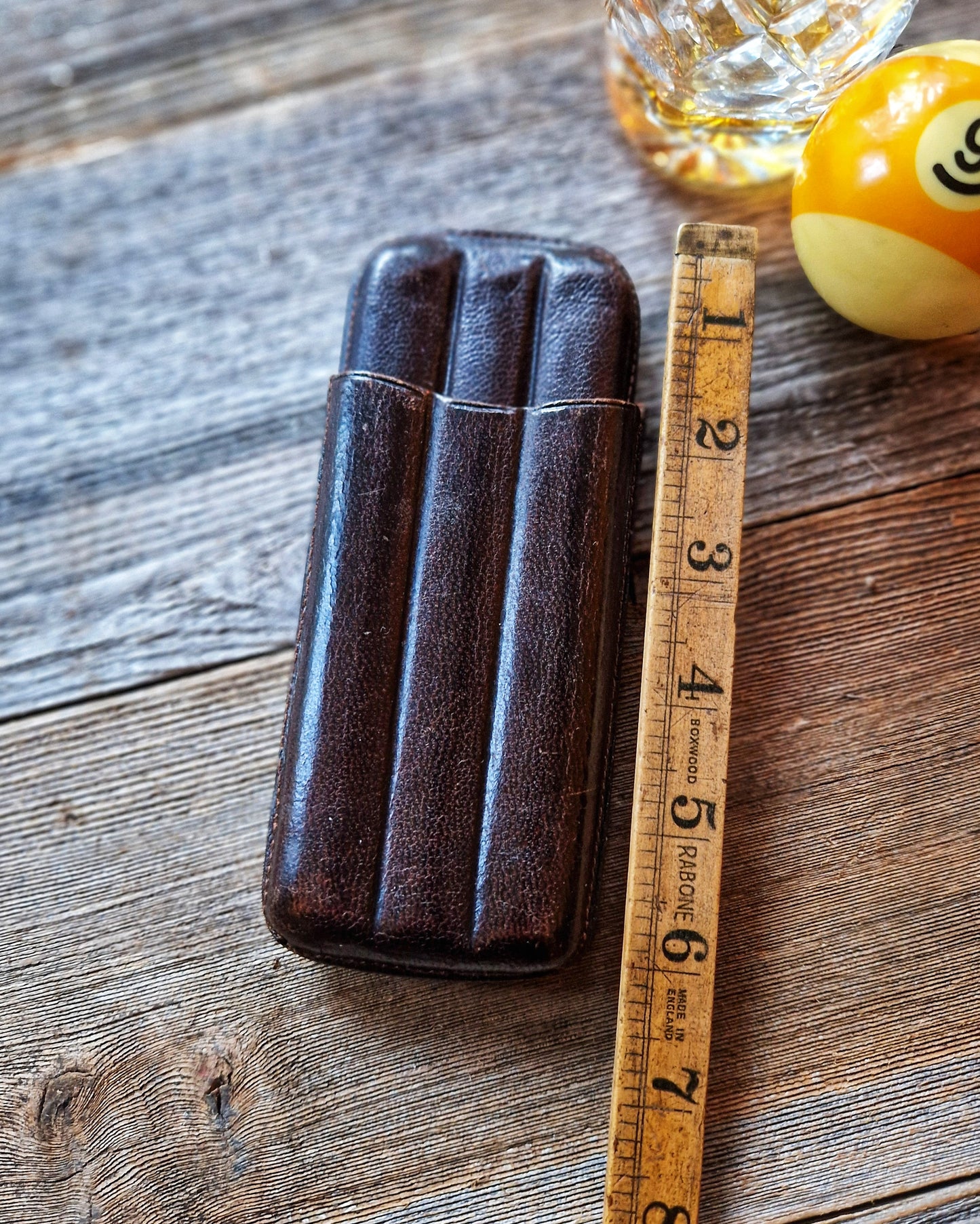 Vintage English Leather Cigar Case c. 1915–1935 | Slim Three-Cigar Interwar Tobacciana
