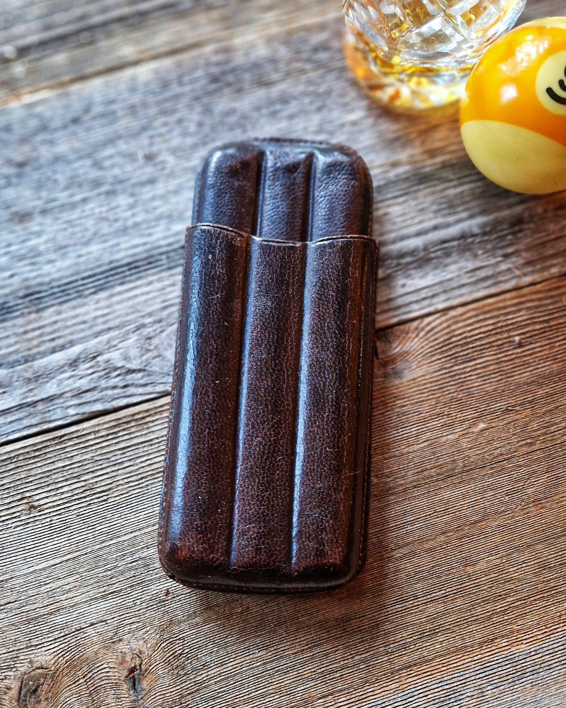 Vintage English Leather Cigar Case c. 1915–1935 | Slim Three-Cigar Interwar Tobacciana