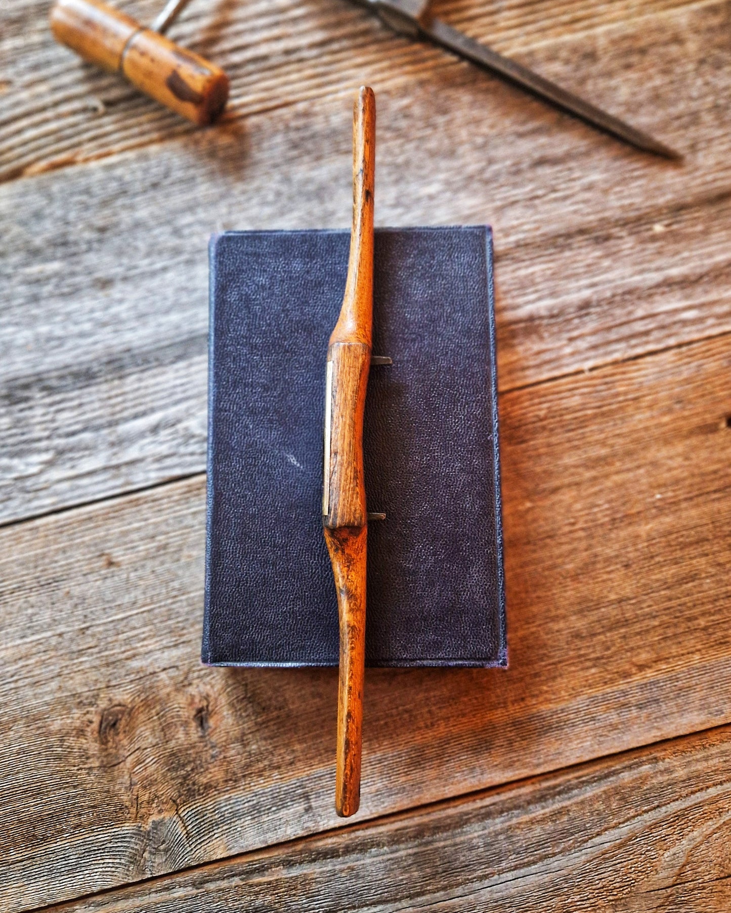 Antique Wood Spokeshave | English Beechwood & Brass Finishing Tool c. 1890–1920