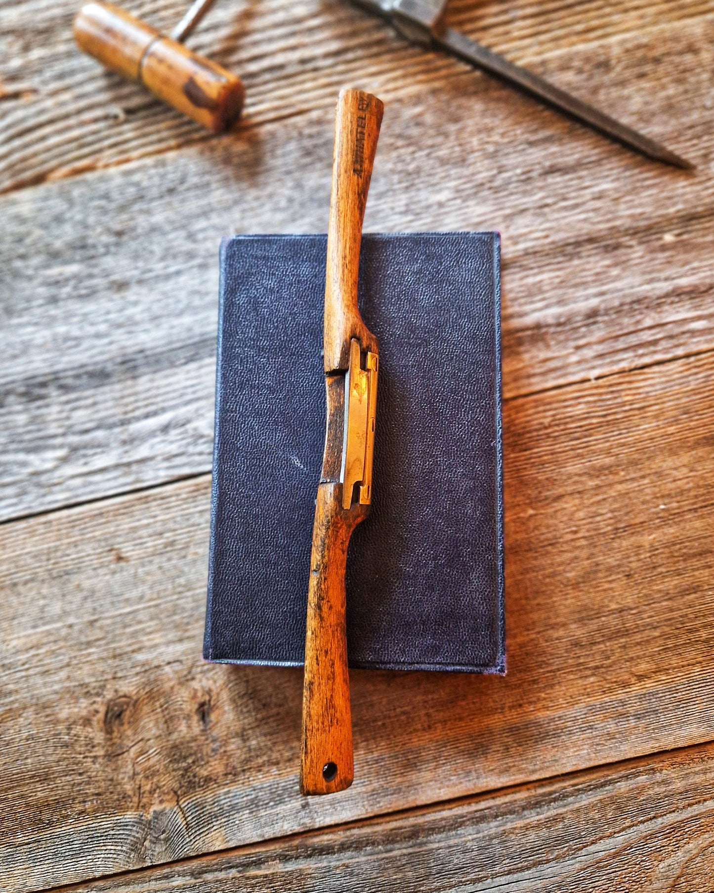 Antique Wood Spokeshave | English Beechwood & Brass Finishing Tool c. 1890–1920