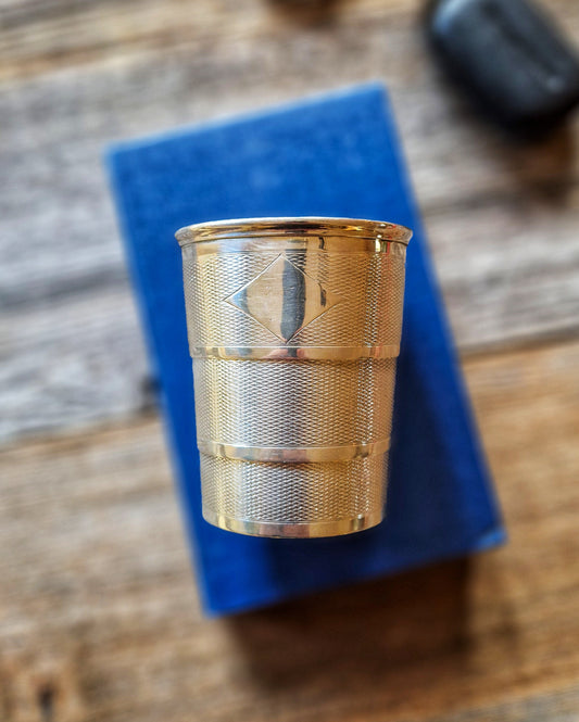 Early 1900s Collapsible Silver Plate Travel Cup | Vintage English Gentlemens Accessory 