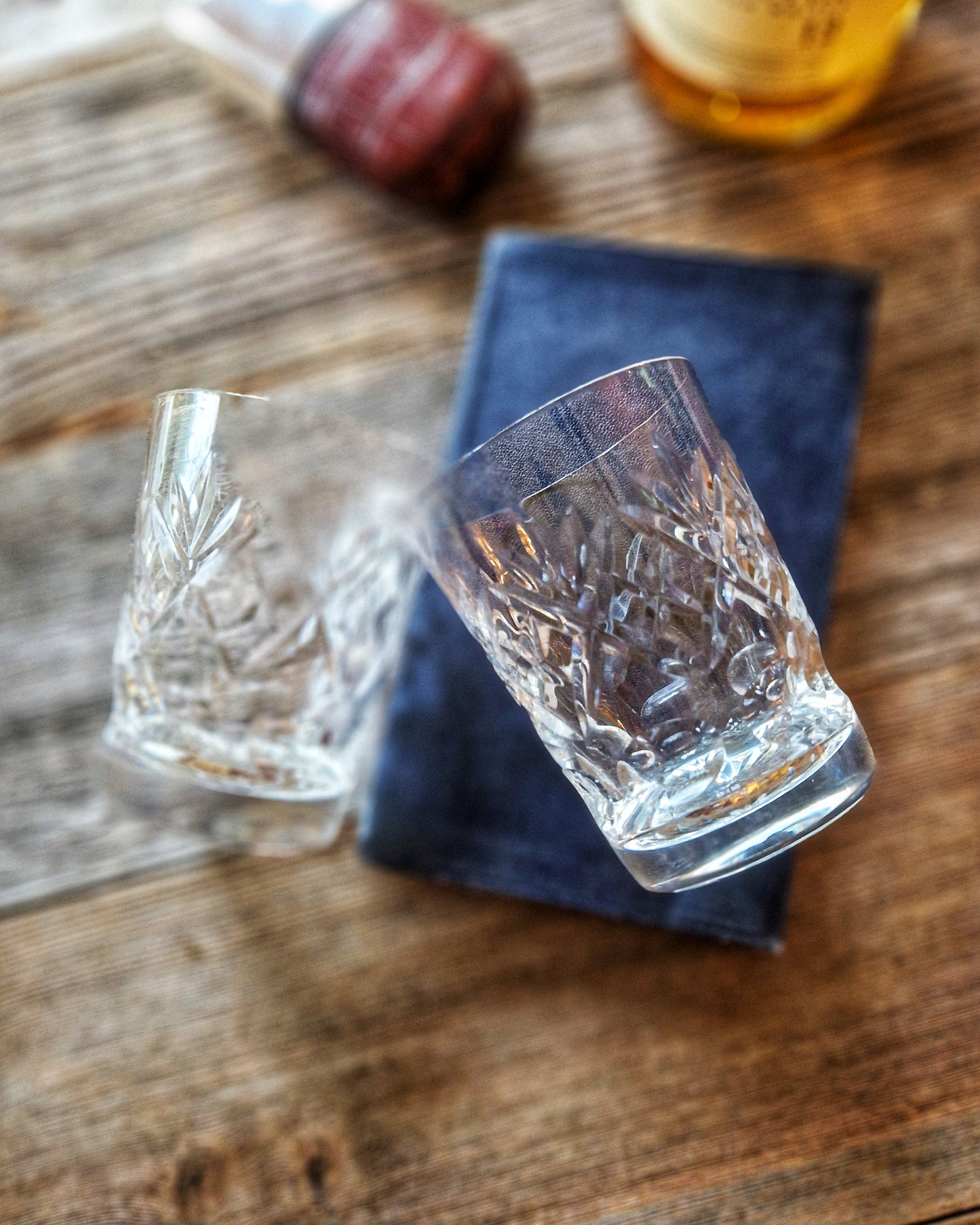 Royal Doulton Georgian Double Old Fashioned Glasses | Pair of English Cut Crystal Whiskey Tumblers