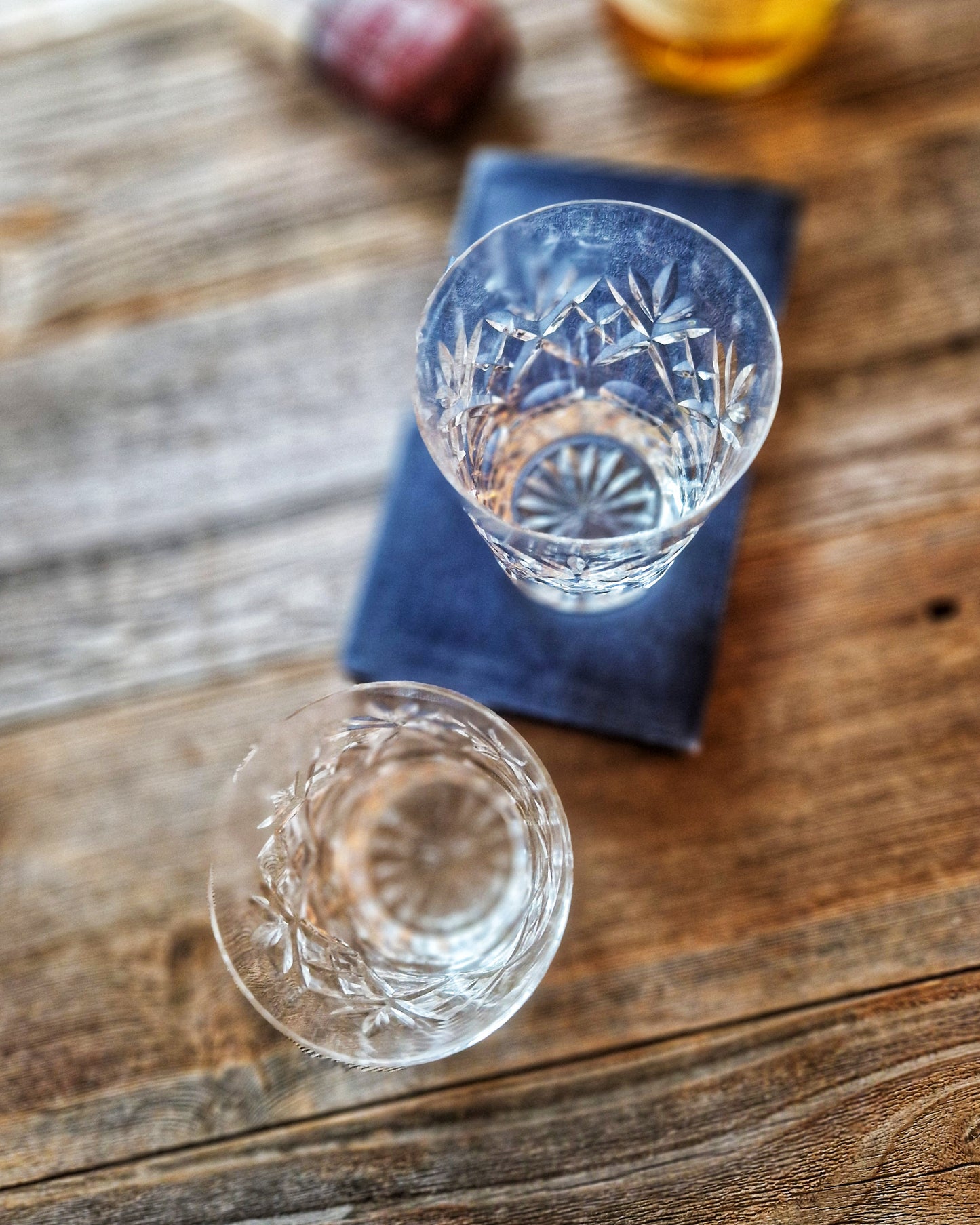 Royal Doulton Georgian Double Old Fashioned Glasses | Pair of English Cut Crystal Whiskey Tumblers