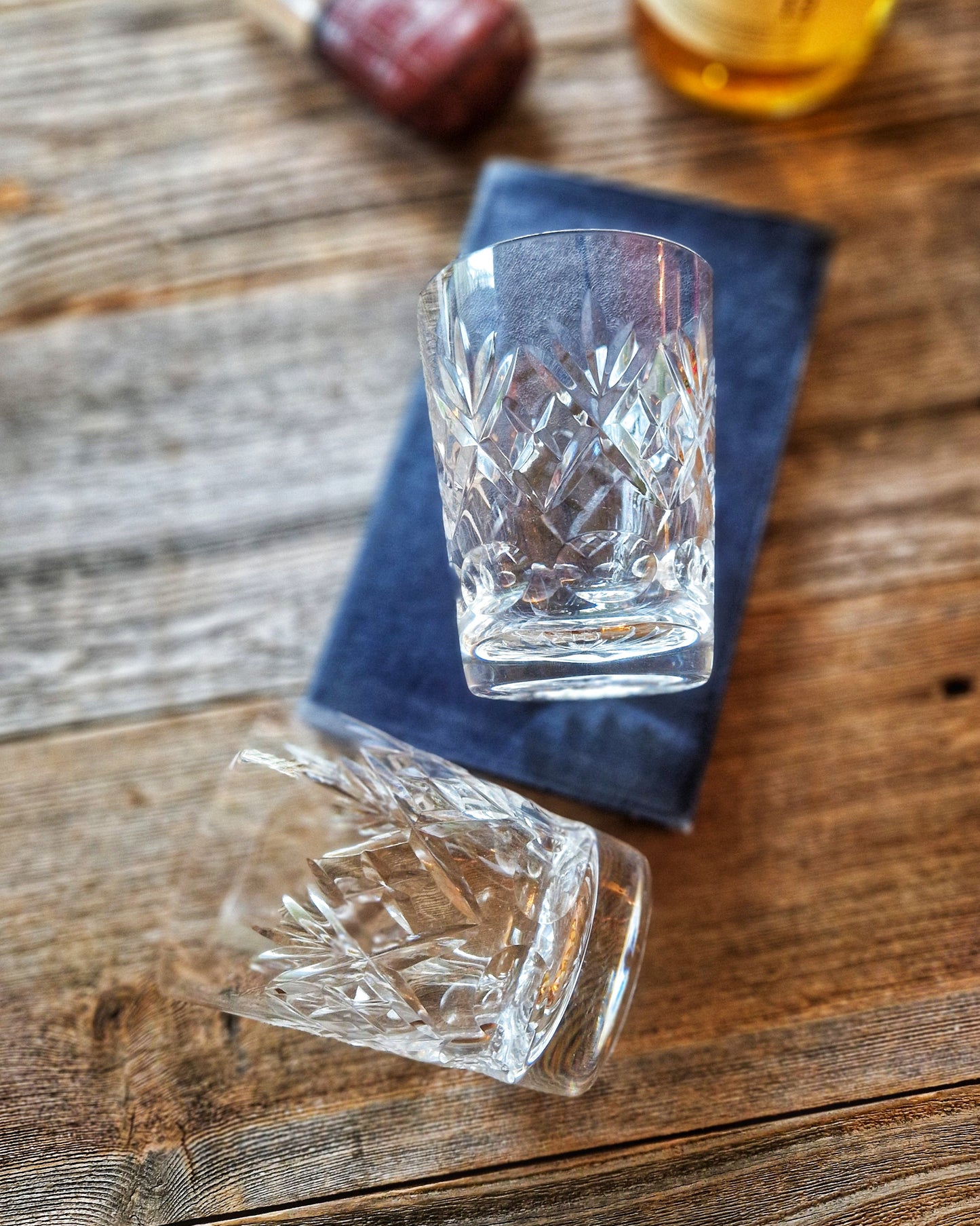 Royal Doulton Georgian Double Old Fashioned Glasses | Pair of English Cut Crystal Whiskey Tumblers