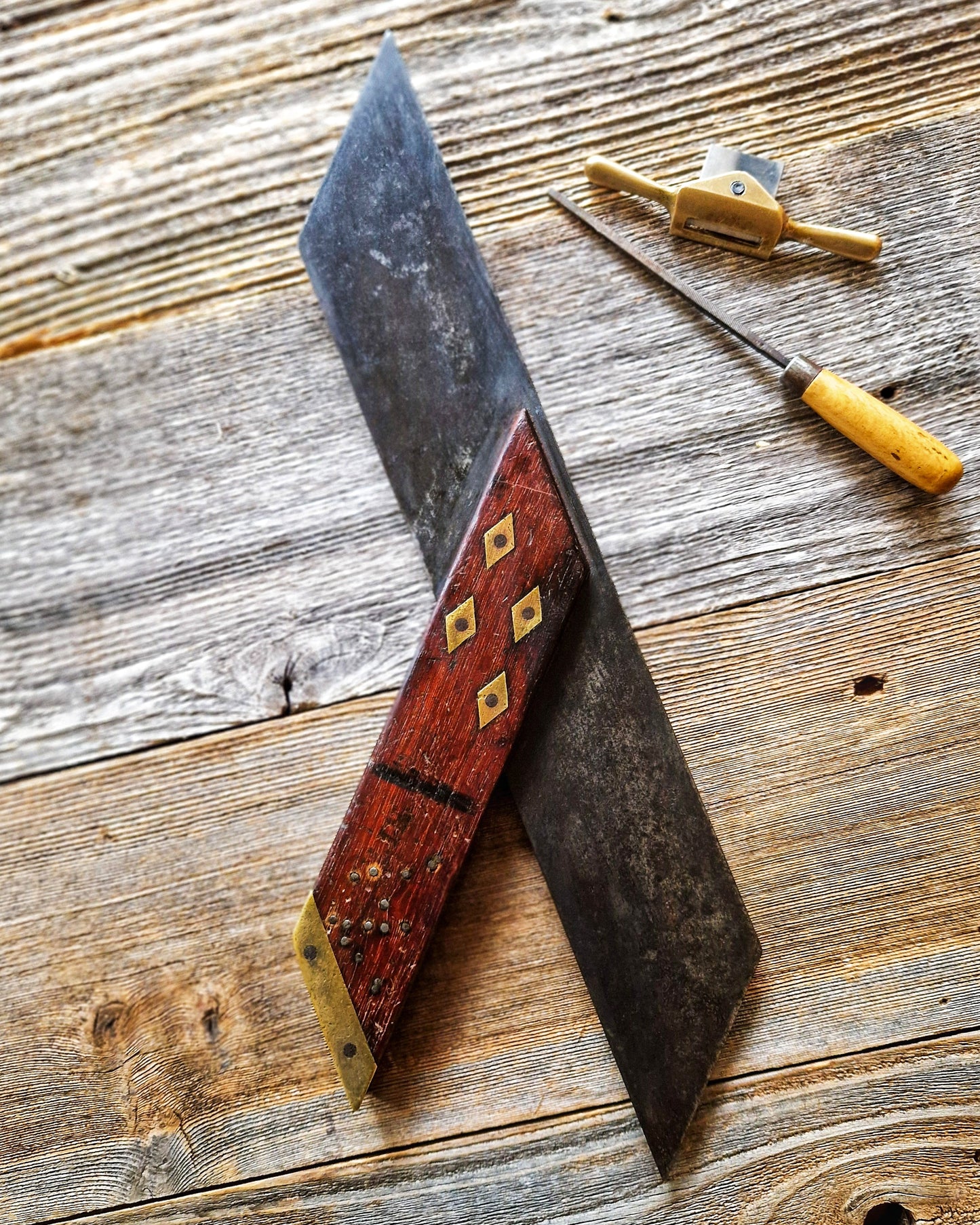 12-Inch English Mitre Square, c. 1870–1900 | Victorian Rosewood & Brass Woodworking Tool