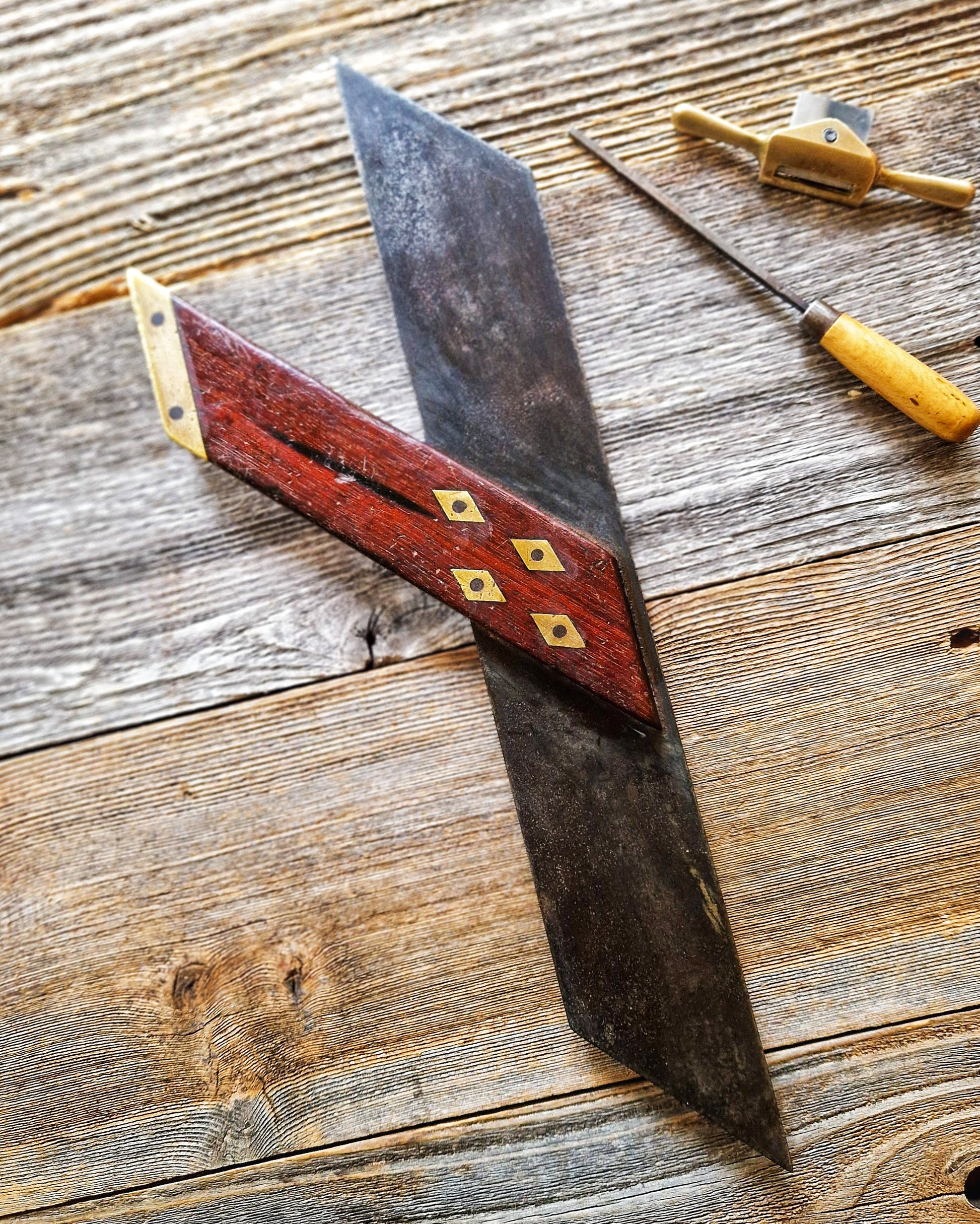 12-Inch English Mitre Square, c. 1870–1900 | Victorian Rosewood & Brass Woodworking Tool