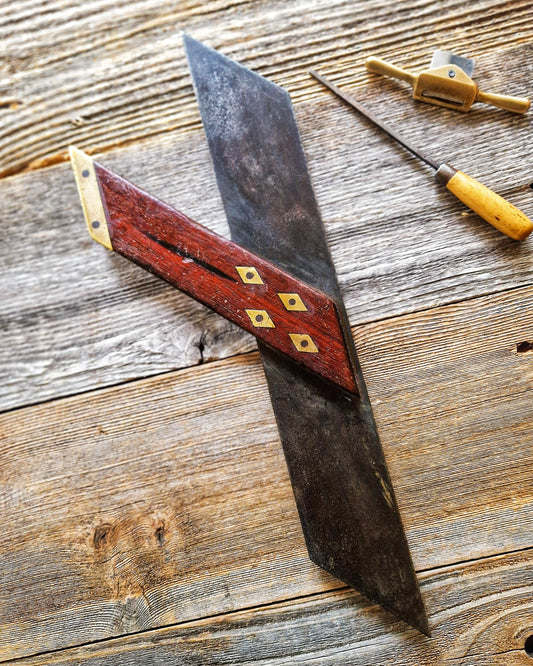 12-Inch English Mitre Square, c. 1870–1900 | Victorian Rosewood & Brass Woodworking Tool