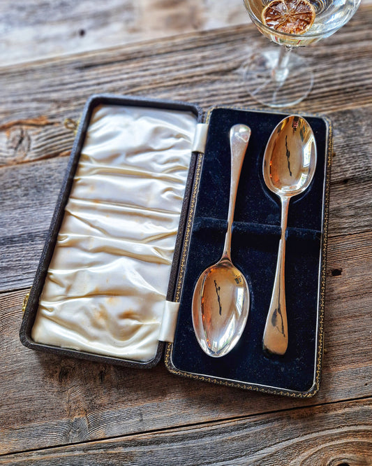Antique Silver-Plated Serving Spoon Set by Alex Clark Co. | Boxed English Tableware, c. 1910–1930