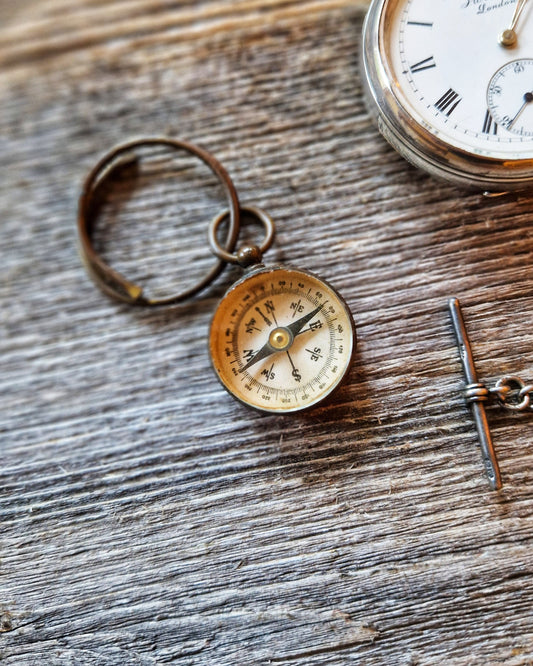 Victorian Watch Fob Compass | Antique Brass Gentleman’s Accessory, c. 1885–1915