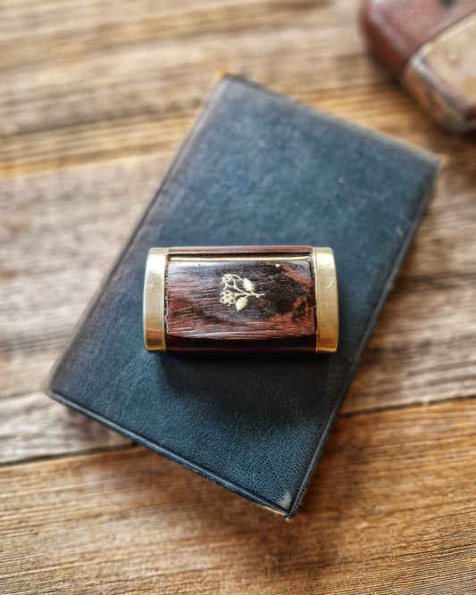 Victorian Wooden Snuff Box with Inlaid Floral Motif | Antique English Tobacciana