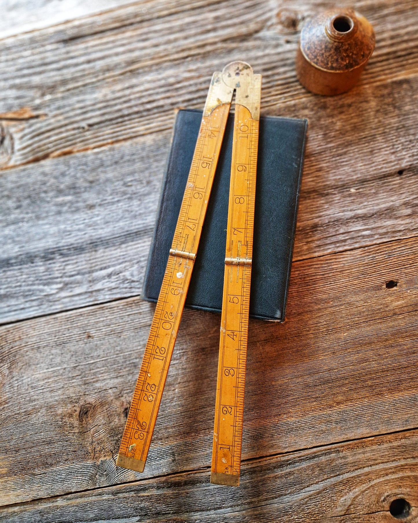 24-Inch Rabone Folding Ruler No. 1380 | Mid-Century English Tool in Boxwood & Brass