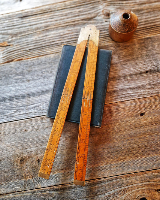 24-Inch Rabone Folding Ruler No. 1380 | Mid-Century English Tool in Boxwood & Brass