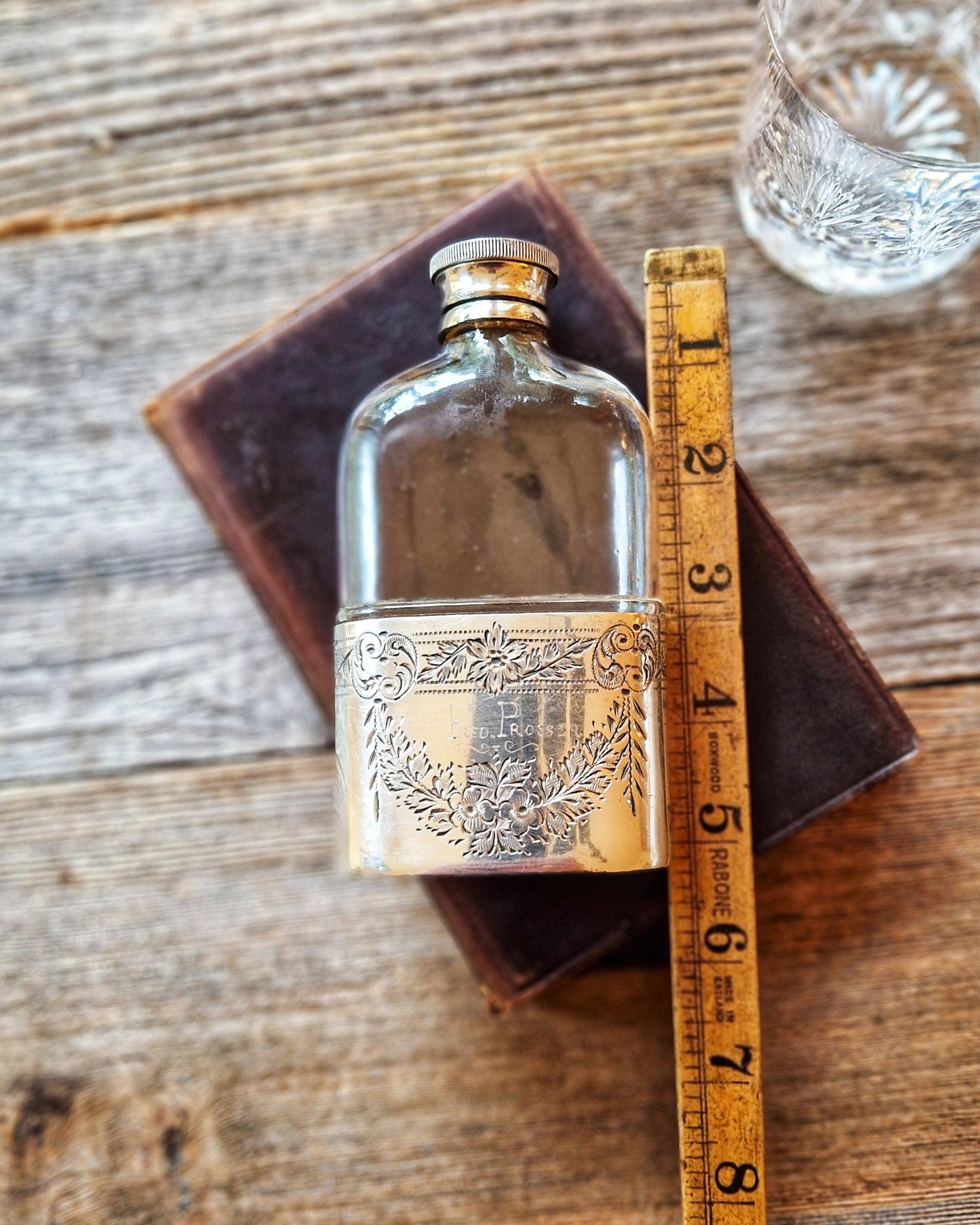 Antique English Glass Hip Flask with Silver-Plated Cup | Walker & Hall c. 1905–1920
