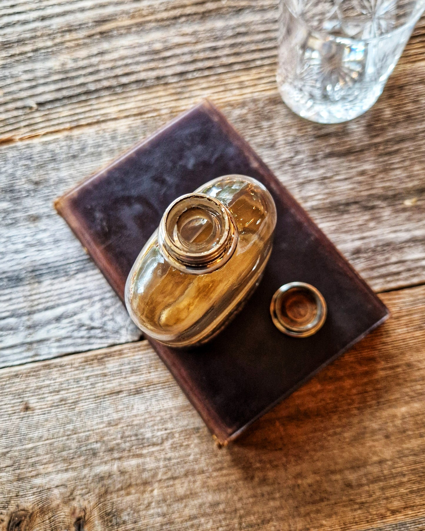 Antique English Glass Hip Flask with Silver-Plated Cup | Walker & Hall c. 1905–1920