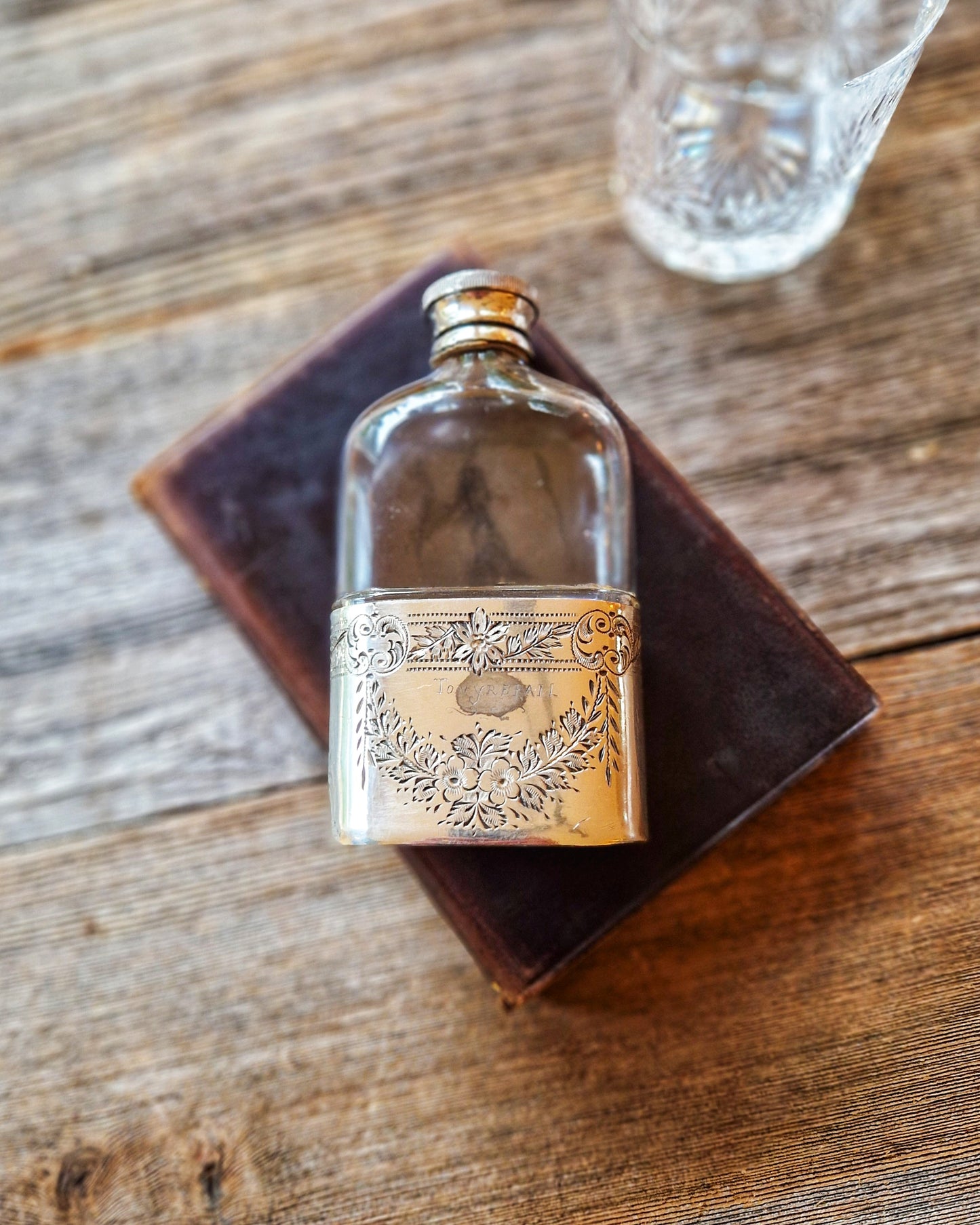 Antique English Glass Hip Flask with Silver-Plated Cup | Walker & Hall c. 1905–1920