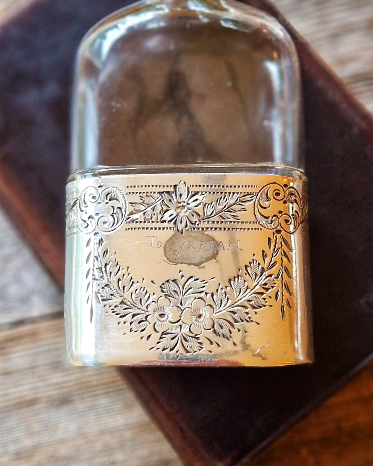 Antique English Glass Hip Flask with Silver-Plated Cup | Walker & Hall c. 1905–1920