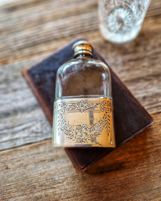 Antique English Glass Hip Flask with Silver-Plated Cup | Walker & Hall c. 1905–1920